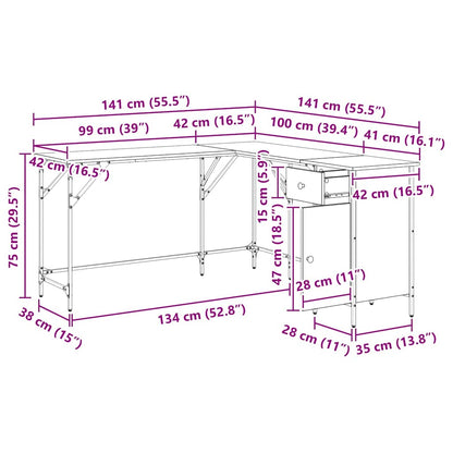 vidaXL Schreibtisch Schwarz Eichen-Optik 141 x 141 x 75 cm