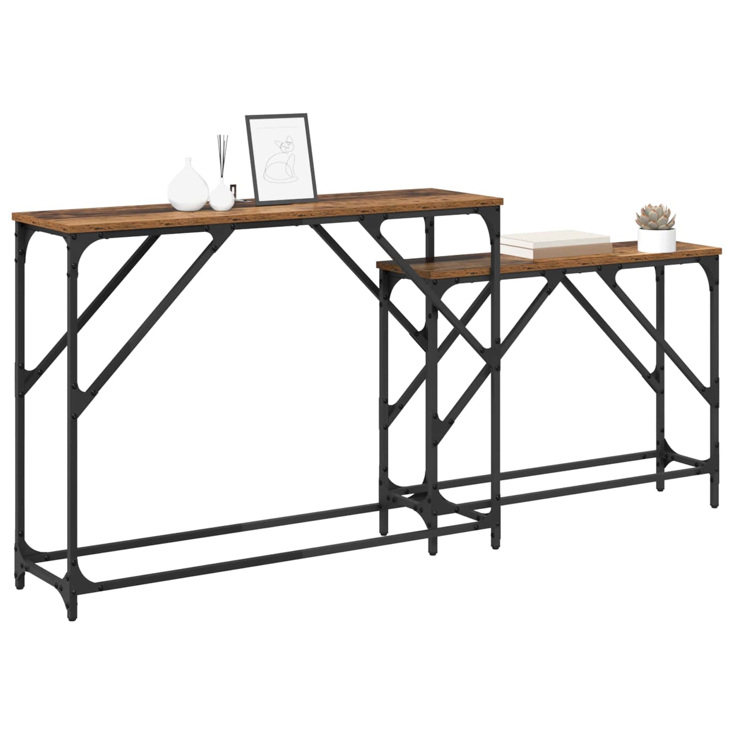vidaXL Konsolentisch 2 pcs Altholz 100 x 28 x 75 cm Holzwerkstoff