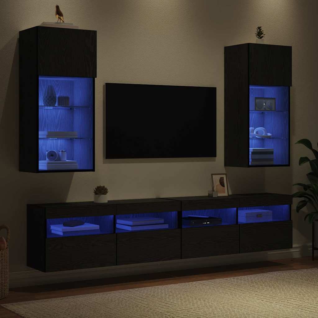 vidaXL Wandmontierte TV-Schränke 2 pcs Schwarz Eichen-Optik