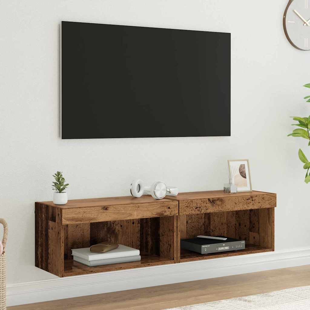 vidaXL TV-Schrankset mit LED Wandmontiert Altholz Holzwerkstoff