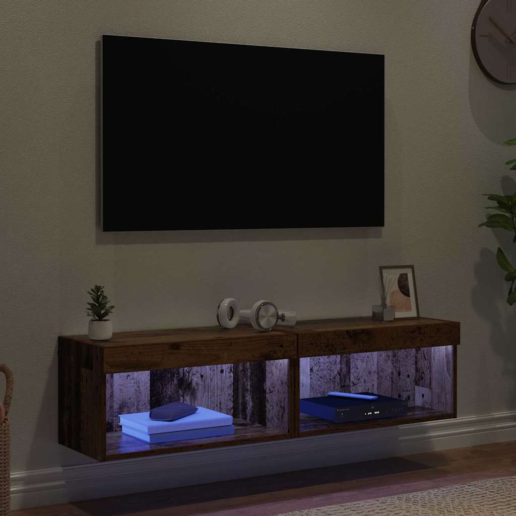 vidaXL TV-Schrankset mit LED Wandmontiert Altholz Holzwerkstoff