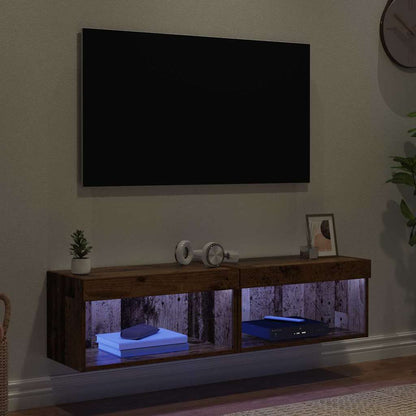 vidaXL TV-Schrankset mit LED Wandmontiert Altholz Holzwerkstoff