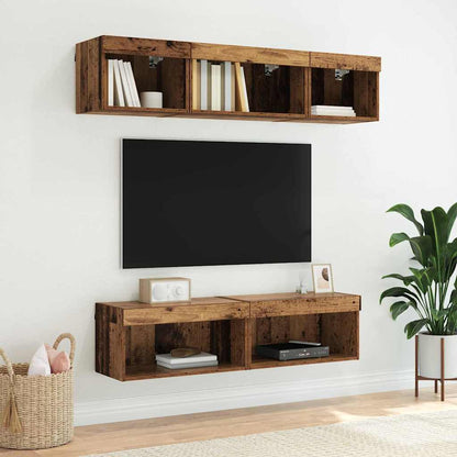 vidaXL TV-Schrankset mit LED Wandmontiert Altholz Holzwerkstoff