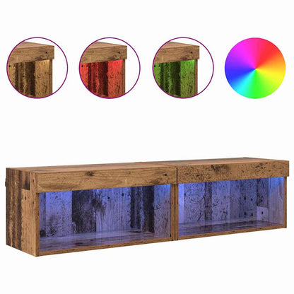 vidaXL TV-Schrankset mit LED Wandmontiert Altholz Holzwerkstoff