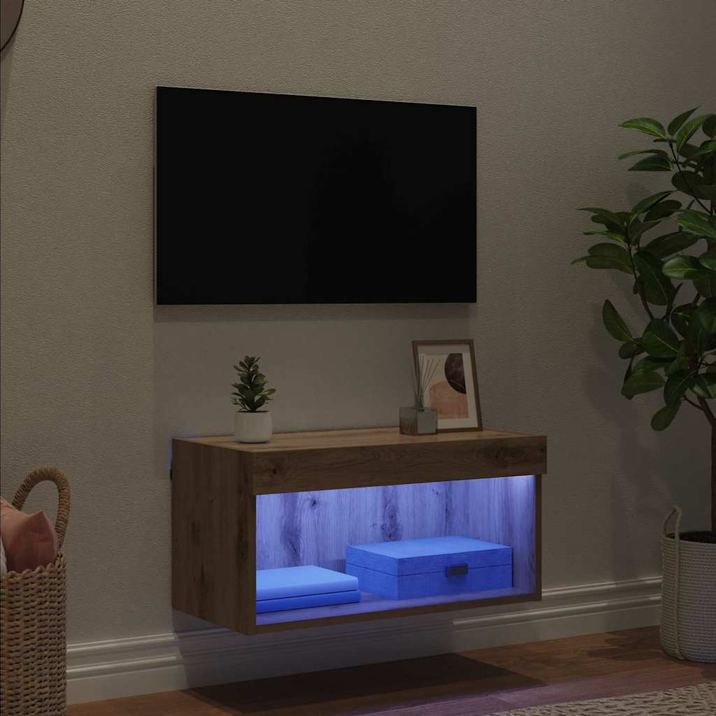 vidaXL TV-Schrankset mit LED Wandmontiert Artisan-Eiche Holzwerkstoff