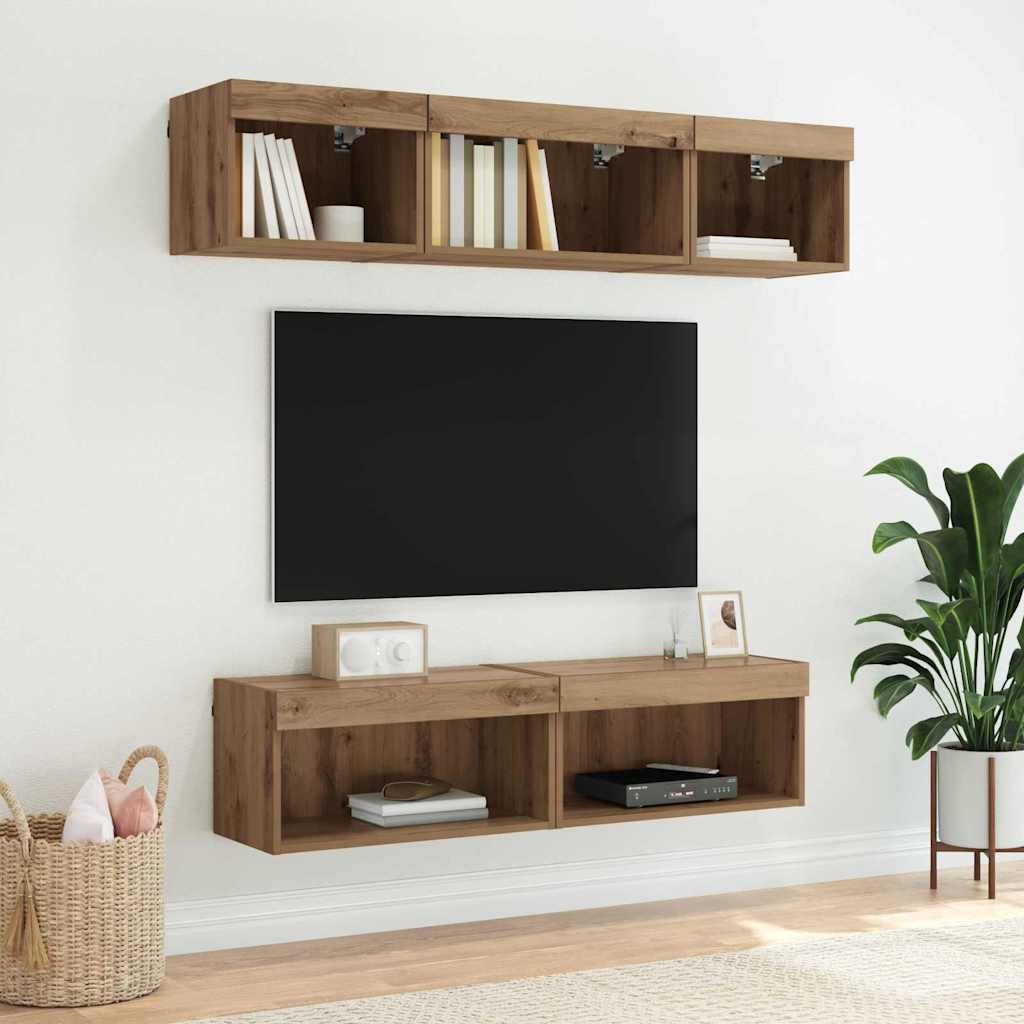 vidaXL TV-Schrankset mit LED Wandmontiert Artisan-Eiche Holzwerkstoff