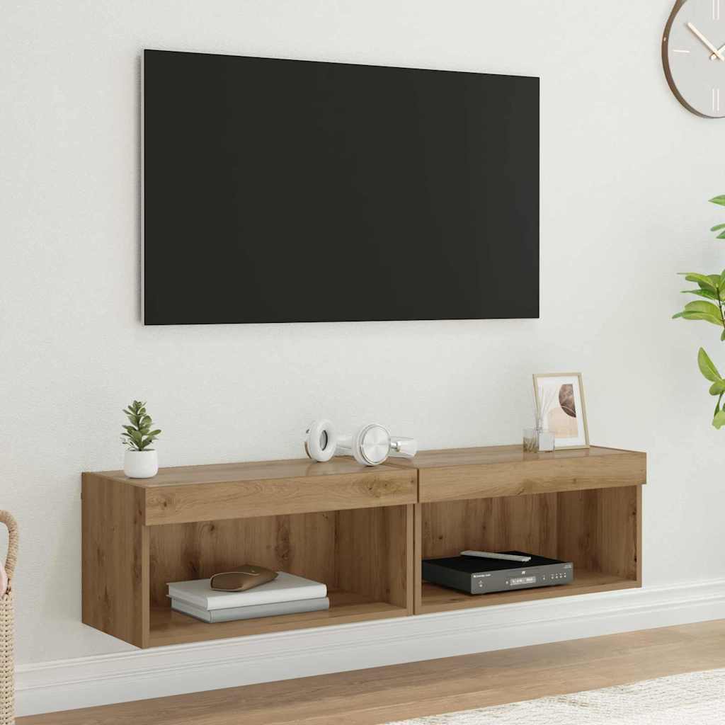 vidaXL TV-Schrankset mit LED Wandmontiert Artisan-Eiche Holzwerkstoff