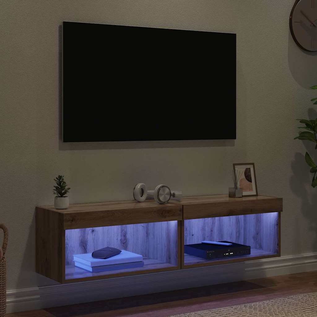 vidaXL TV-Schrankset mit LED Wandmontiert Artisan-Eiche Holzwerkstoff