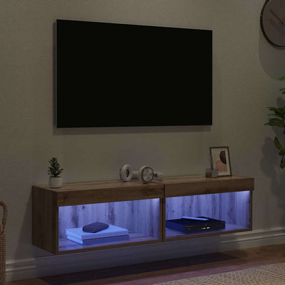 vidaXL TV-Schrankset mit LED Wandmontiert Artisan-Eiche Holzwerkstoff