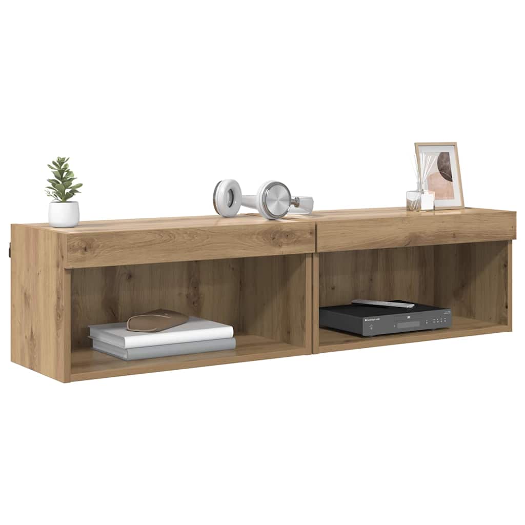 vidaXL TV-Schrankset mit LED Wandmontiert Artisan-Eiche Holzwerkstoff