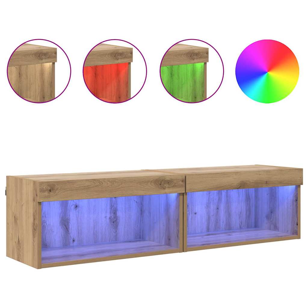 vidaXL TV-Schrankset mit LED Wandmontiert Artisan-Eiche Holzwerkstoff