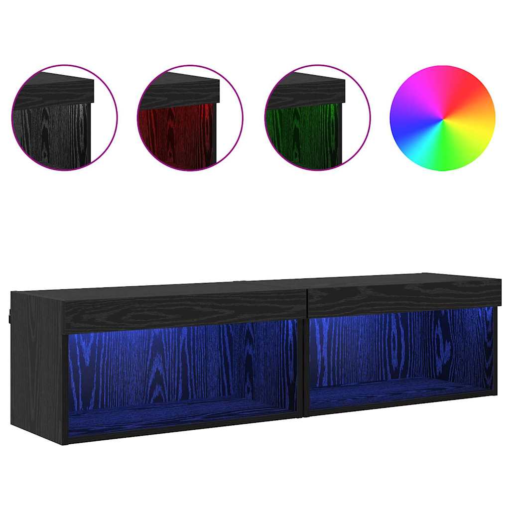 vidaXL TV-Schrankset mit LED Schwarz Eichen-Optik Holzwerkstoff
