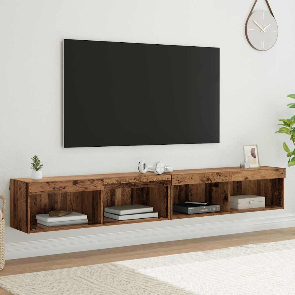 vidaXL TV-Schrankset mit LED Wandmontiert Altholz Holzwerkstoff