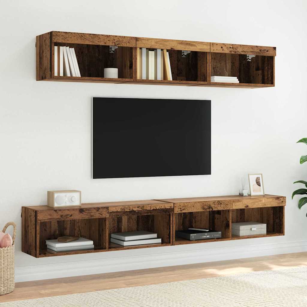 vidaXL TV-Schrankset mit LED Wandmontiert Altholz Holzwerkstoff