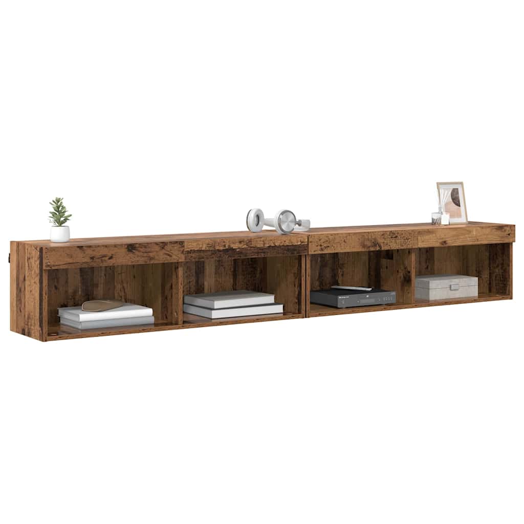 vidaXL TV-Schrankset mit LED Wandmontiert Altholz Holzwerkstoff