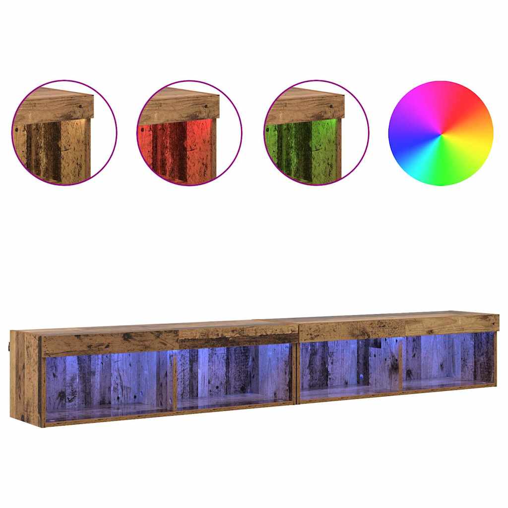 vidaXL TV-Schrankset mit LED Wandmontiert Altholz Holzwerkstoff