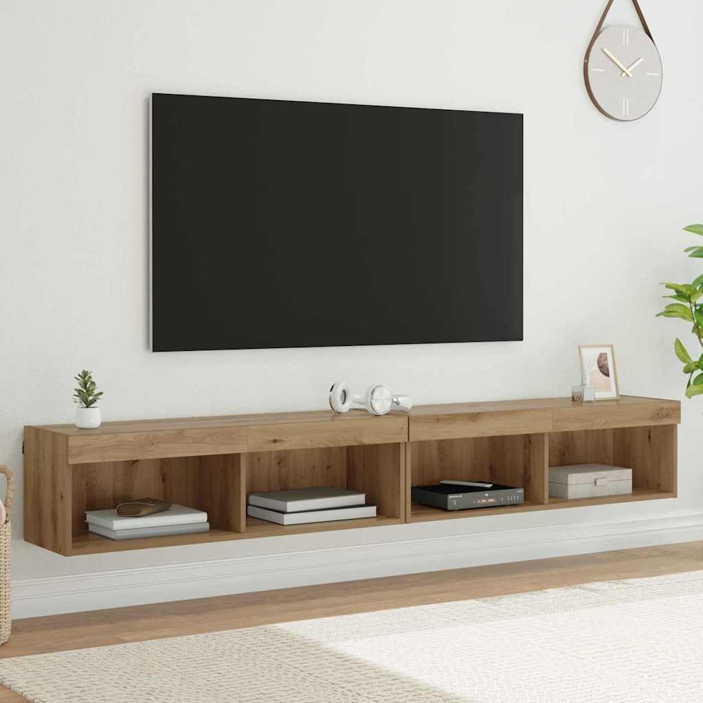 vidaXL TV-Schrankset mit LED Wandmontiert Artisan-Eiche Holzwerkstoff