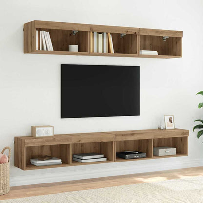 vidaXL TV-Schrankset mit LED Wandmontiert Artisan-Eiche Holzwerkstoff