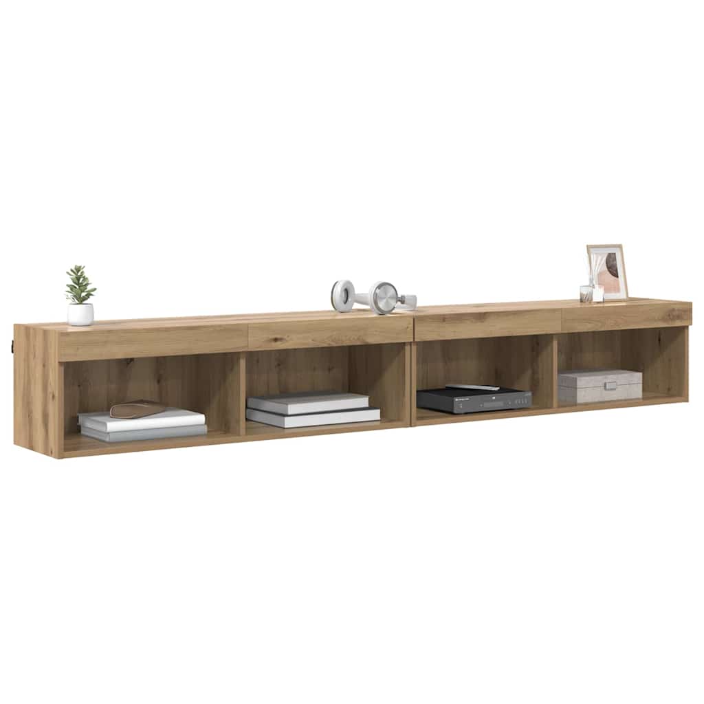 vidaXL TV-Schrankset mit LED Wandmontiert Artisan-Eiche Holzwerkstoff
