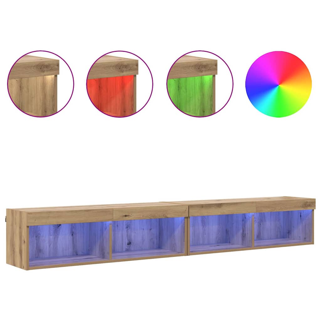 vidaXL TV-Schrankset mit LED Wandmontiert Artisan-Eiche Holzwerkstoff