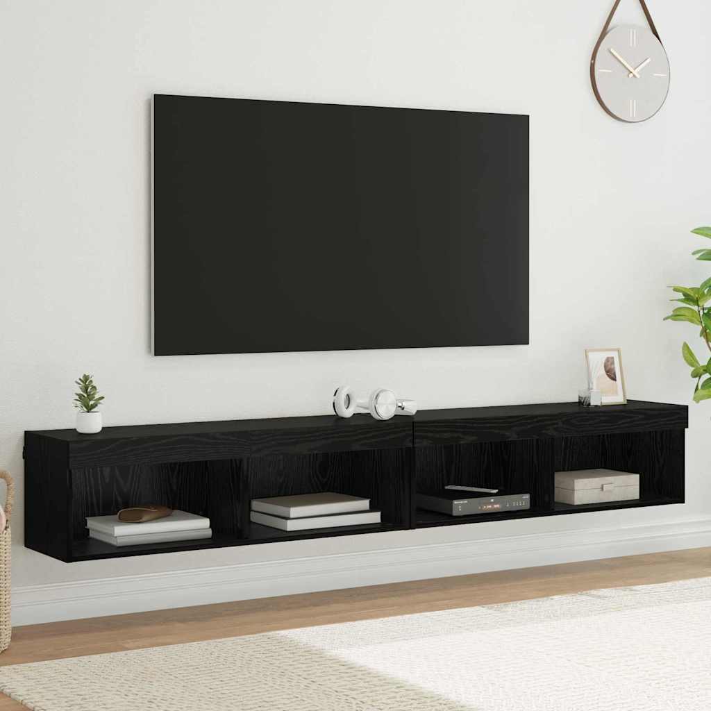 vidaXL TV-Schrankset mit LED Schwarz Eichen-Optik Holzwerkstoff