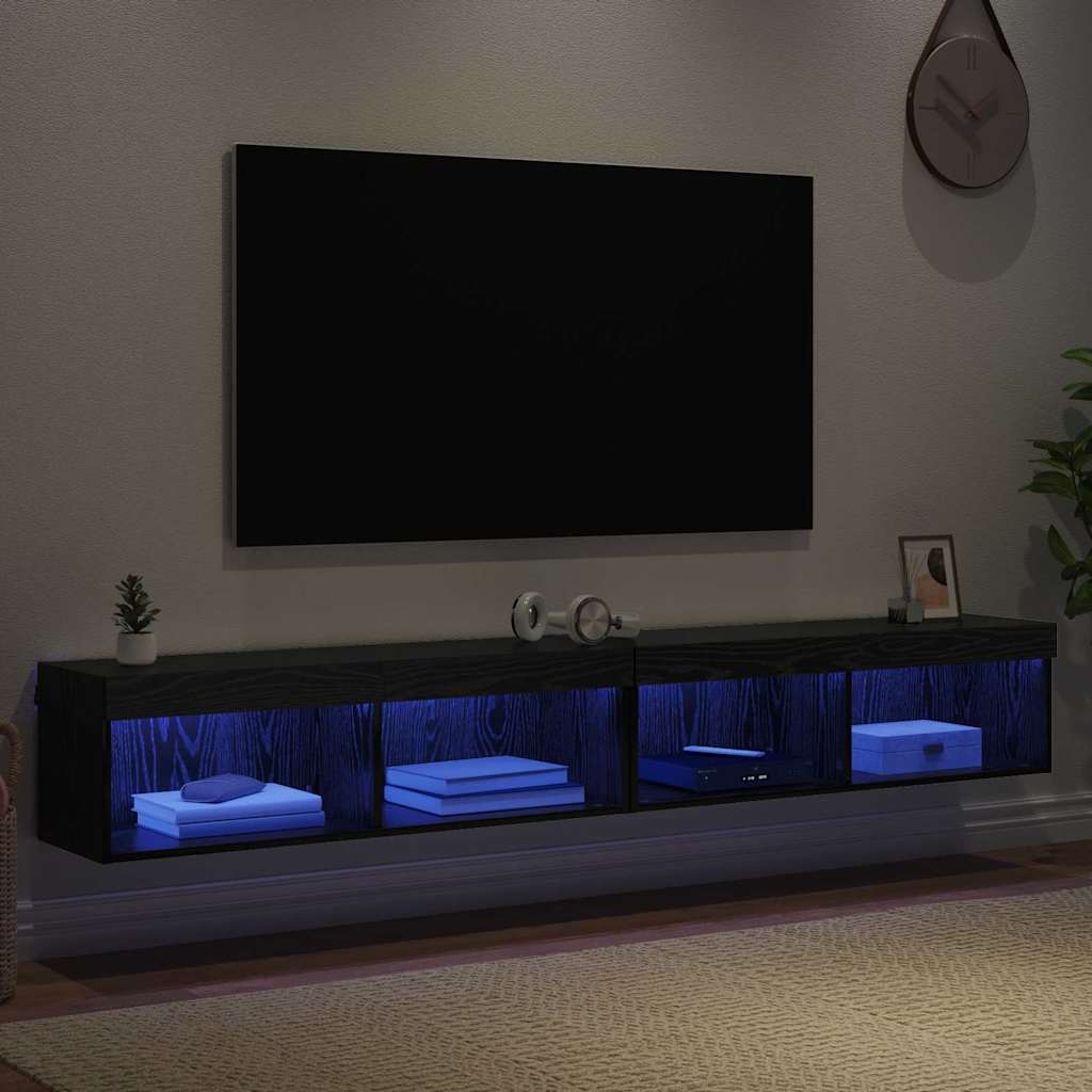 vidaXL TV-Schrankset mit LED Schwarz Eichen-Optik Holzwerkstoff