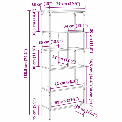 vidaXL Bücherregal Artisan-Eiche 76 x 33 x 188,5 cm Holzwerkstoff