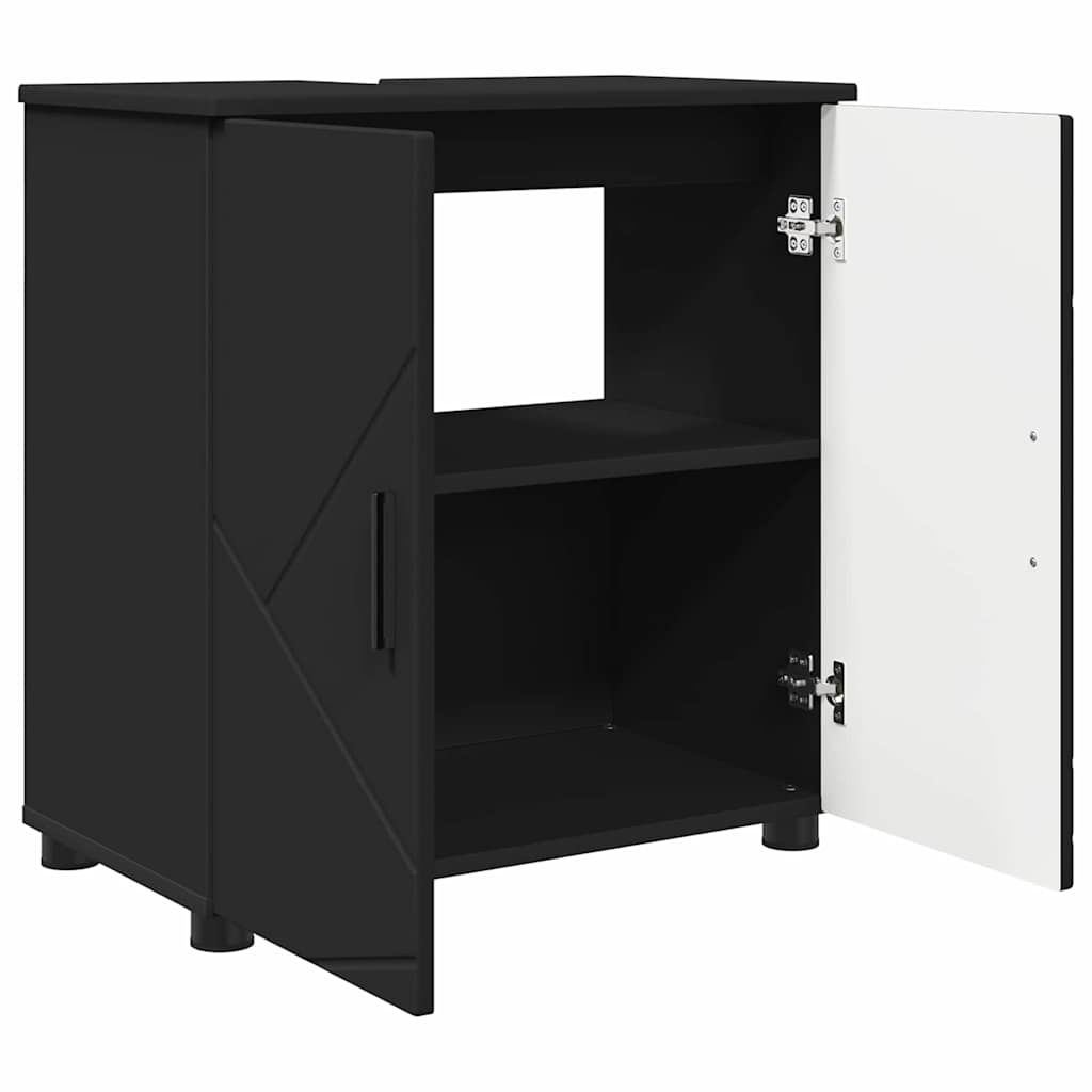 vidaXL Badezimmerschrank mit Speicher mit Tür Schwarz 61 x 35 x 64 cm