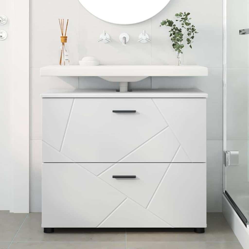 vidaXL Badezimmerschrank Weiß 76,5 x 35 x 64 cm Holzwerkstoff & Metall