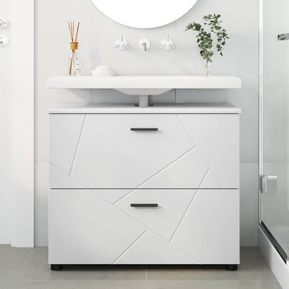 vidaXL Badezimmerschrank Weiß 76,5 x 35 x 64 cm Holzwerkstoff & Metall