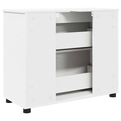vidaXL Badezimmerschrank Weiß 76,5 x 35 x 64 cm Holzwerkstoff & Metall