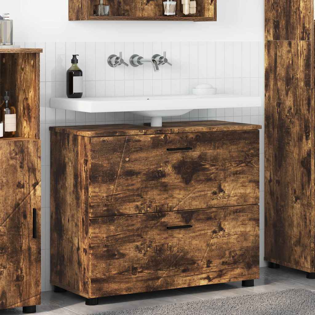 vidaXL Badezimmerschrank mit Tür Geräucherte Eiche 76,5 x 35 x 64 cm