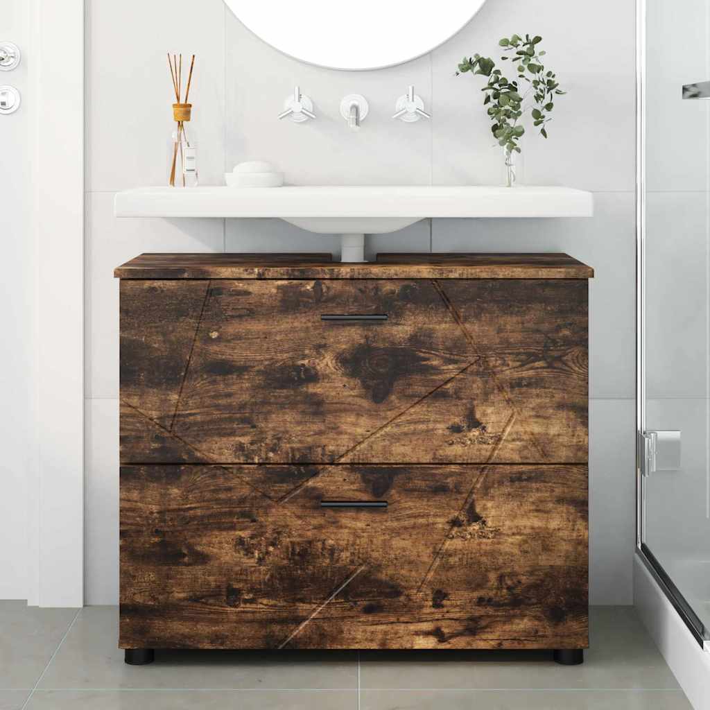 vidaXL Badezimmerschrank mit Tür Geräucherte Eiche 76,5 x 35 x 64 cm