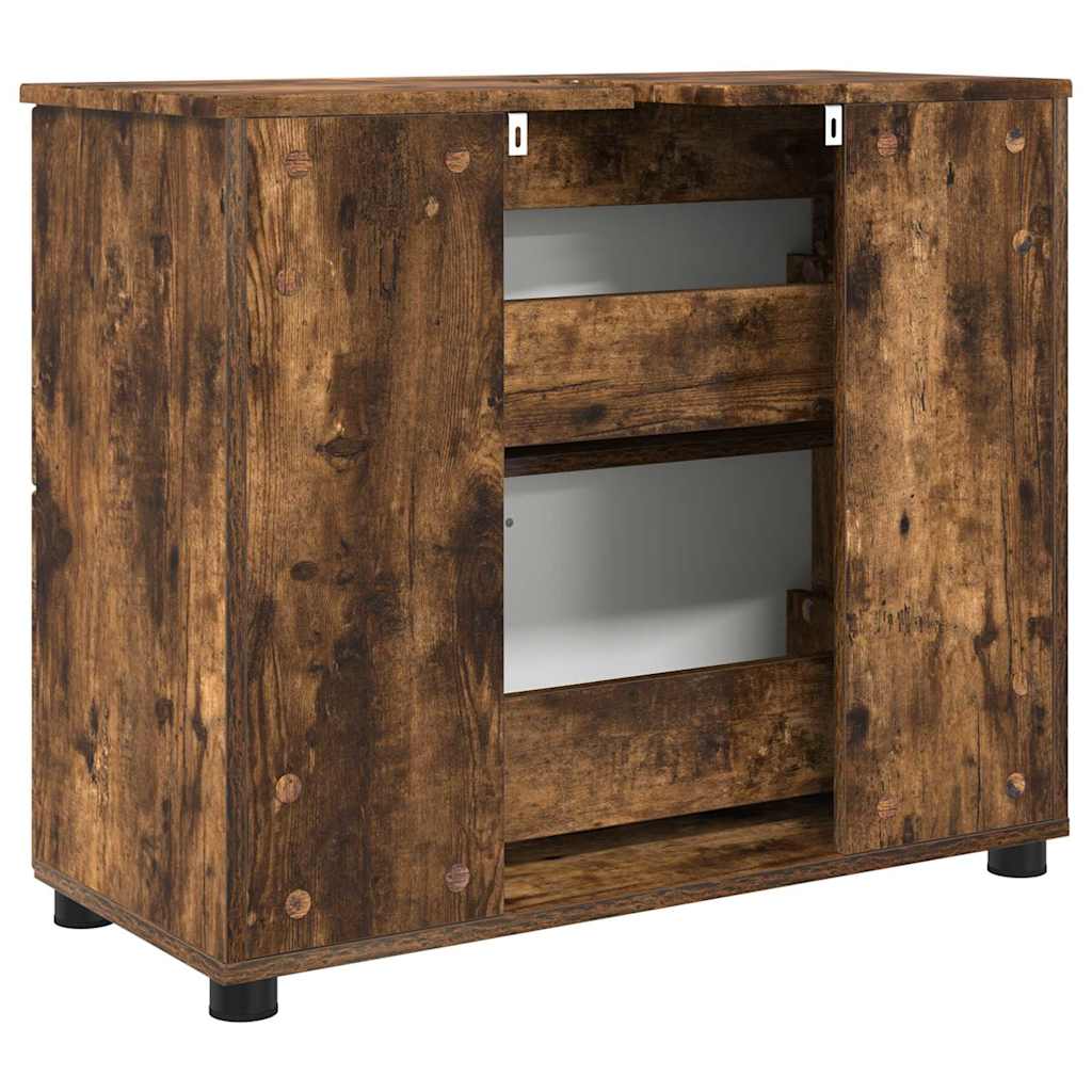 vidaXL Badezimmerschrank mit Tür Geräucherte Eiche 76,5 x 35 x 64 cm