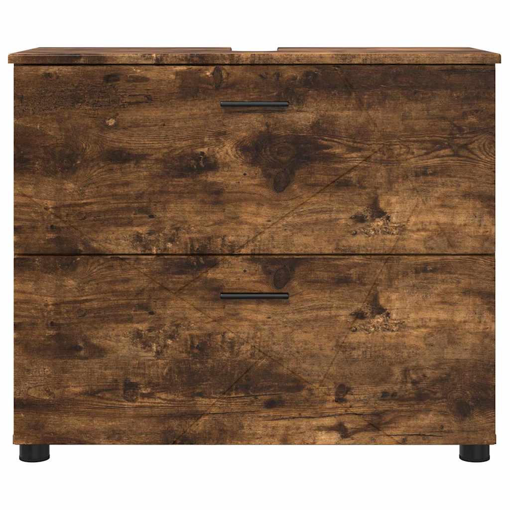 vidaXL Badezimmerschrank mit Tür Geräucherte Eiche 76,5 x 35 x 64 cm