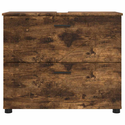 vidaXL Badezimmerschrank mit Tür Geräucherte Eiche 76,5 x 35 x 64 cm