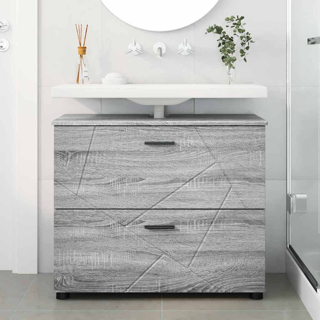 vidaXL Badezimmerschrank mit Speicher Graues Sonoma 76,5 x 35 x 64 cm