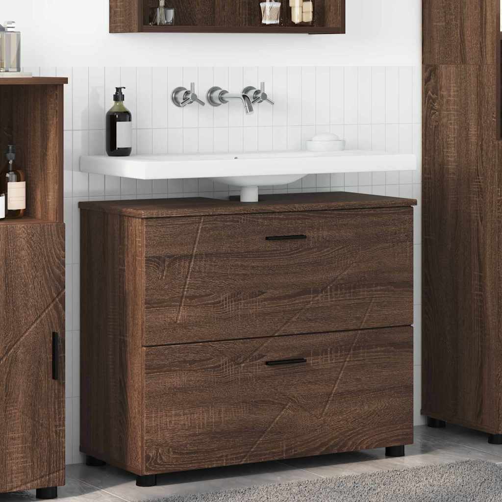 vidaXL Badezimmerschrank mit Tür Braun Eichen-Optik 76,5 x 35 x 64 cm