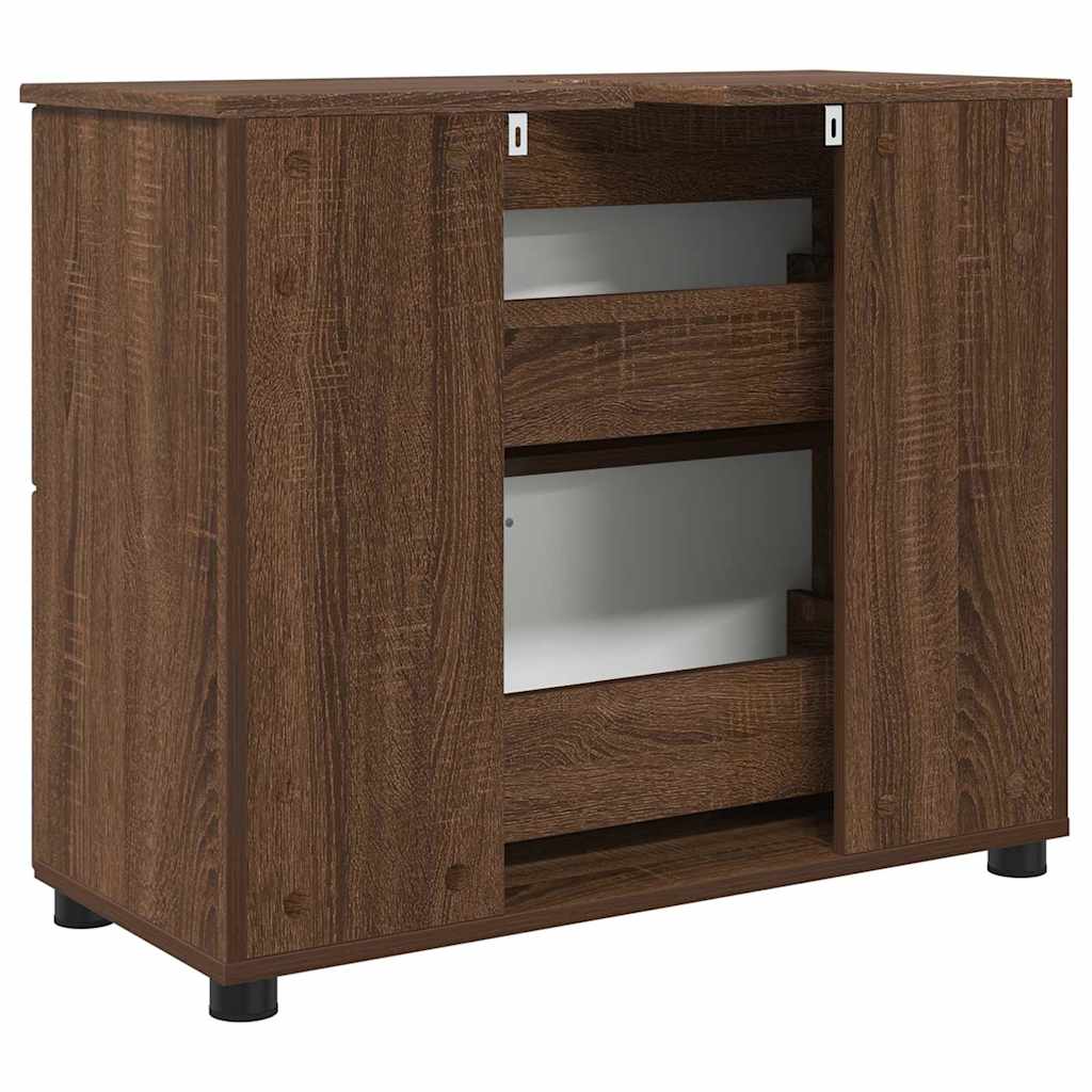 vidaXL Badezimmerschrank mit Tür Braun Eichen-Optik 76,5 x 35 x 64 cm