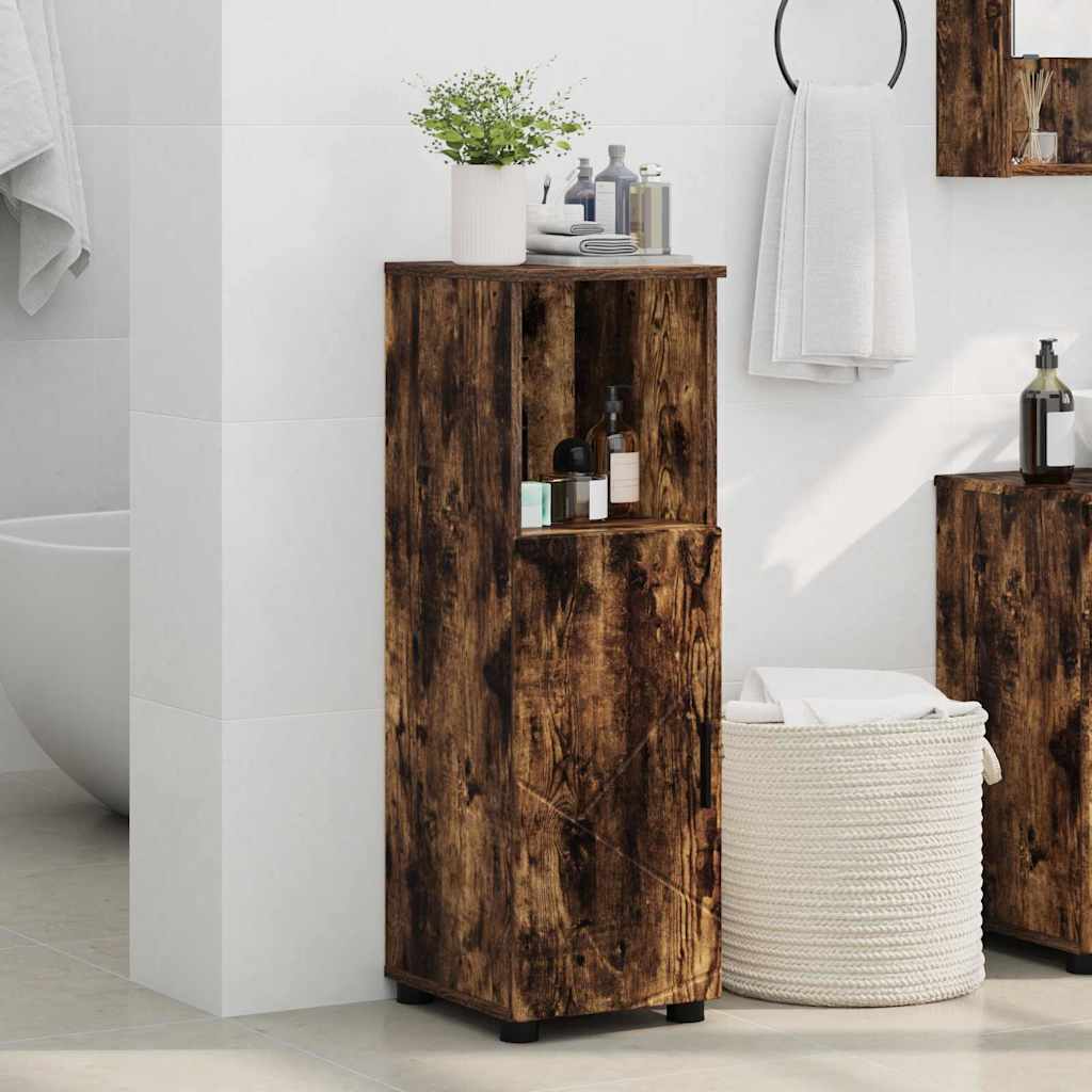 vidaXL Badezimmerschrank mit Tür Geräucherte Eiche 30 x 35 x 95 cm