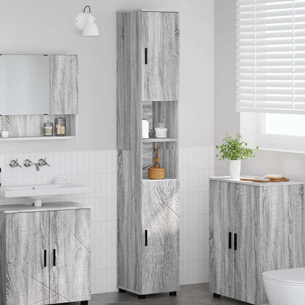 vidaXL Badezimmerschrank mit Speicher Graues Sonoma 30 x 35 x 192 cm