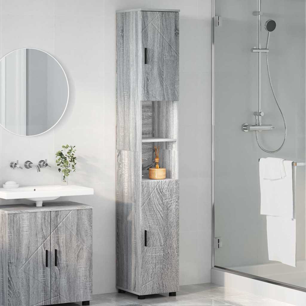 vidaXL Badezimmerschrank mit Speicher Graues Sonoma 30 x 35 x 192 cm