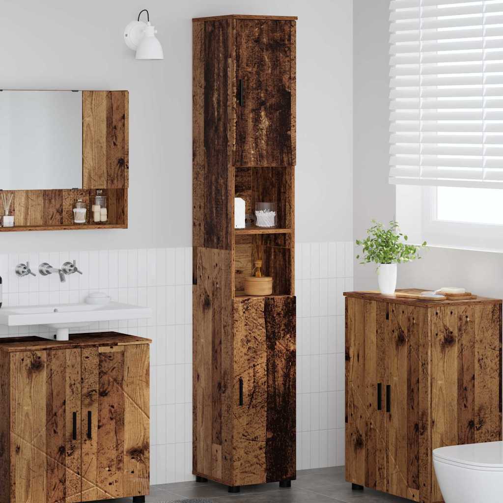 Badezimmerschrank mit Speicher mit Tür Altholz 30 x 35 x 192 cm