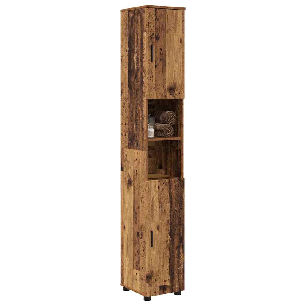 Badezimmerschrank mit Speicher mit Tür Altholz 30 x 35 x 192 cm