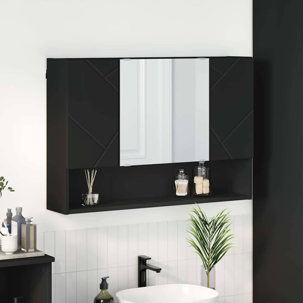 vidaXL Armoire de toilette avec porte Noir 80 x 17 x 55 cm Bois d'ingénierie
