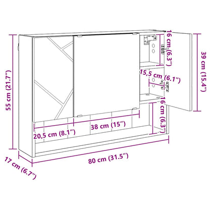 vidaXL Armoire de toilette chêne fumé 80 x 17 x 55 cm Bois d'ingénierie
