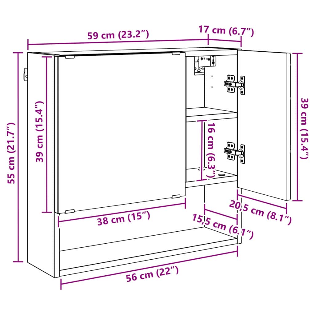 vidaXL Spiegelschrank Geräucherte Eiche 59 x 17 x 55 cm Holzwerkstoff