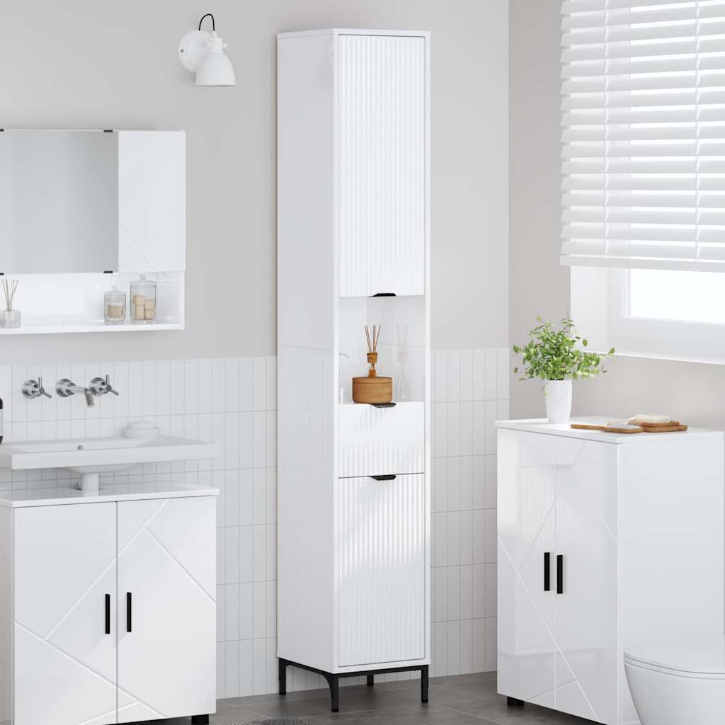 vidaXL Badezimmerschrank mit Tür Hochglanz Weiß 31,5 x 33 x 190 cm
