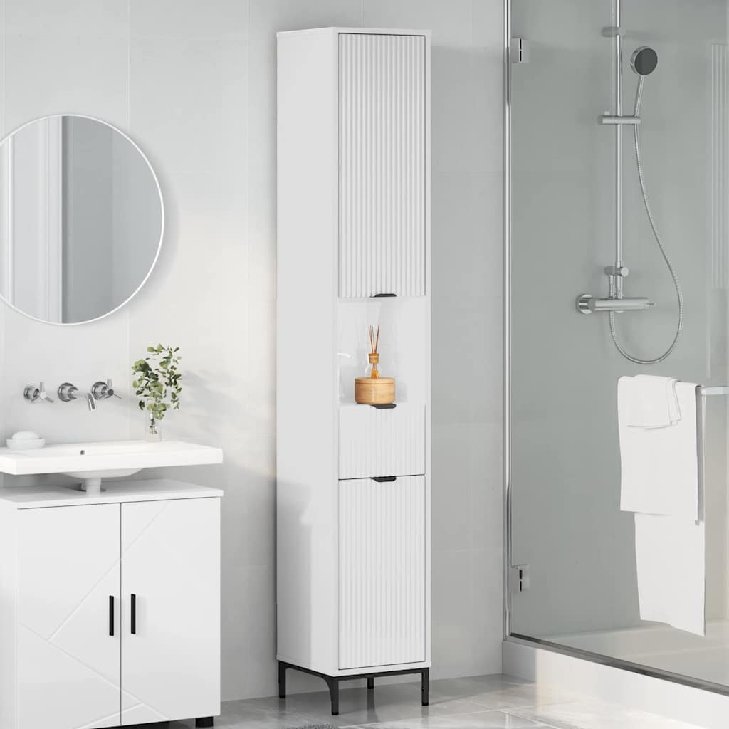 vidaXL Badezimmerschrank mit Tür Hochglanz Weiß 31,5 x 33 x 190 cm