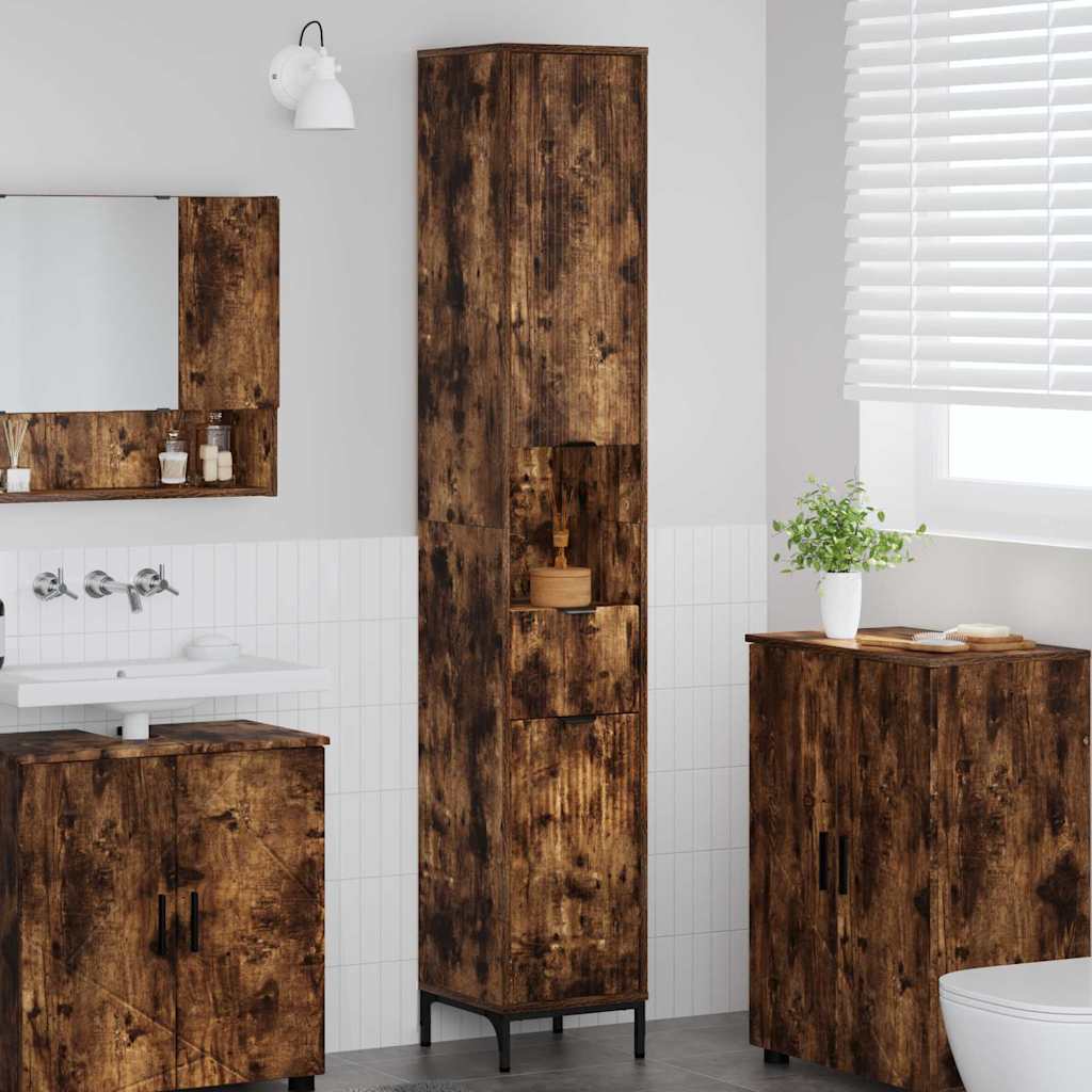 vidaXL Badezimmerschrank mit Tür Geräucherte Eiche 31,5 x 33 x 190 cm